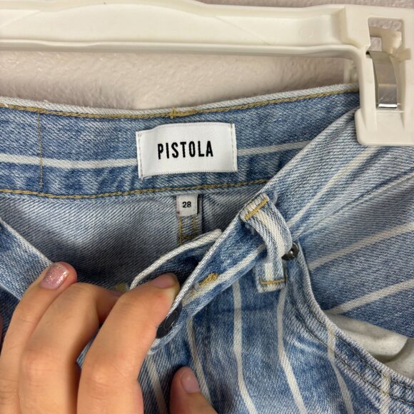 Pistola Womens Blue Striped Stretch High Rise Straight Leg Denim Jeans Size 28 - Picture 4 of 11